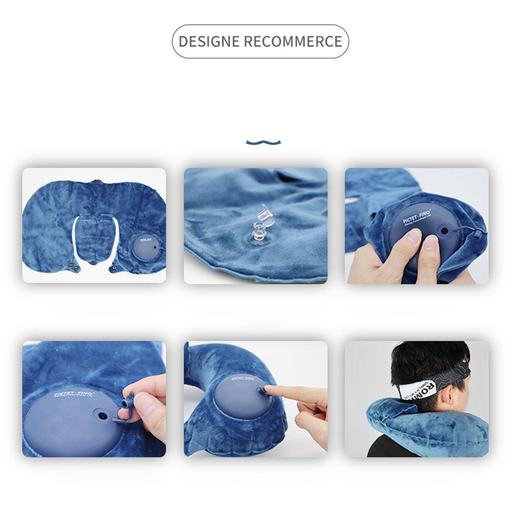PICTET.FINO RH80 U-Shape Portable Press Inflatable Pillow Camping Travel Nap Neck Cushion with Storage Bag