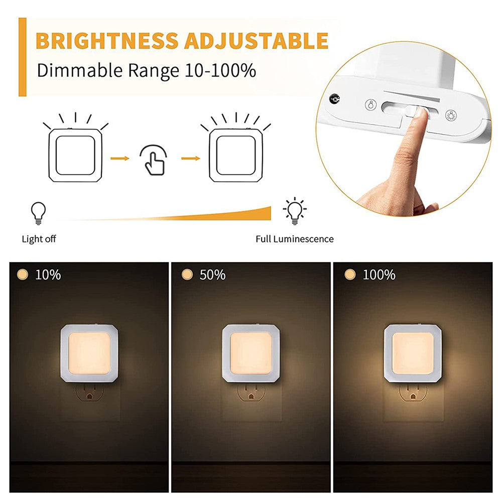 2Pcs EU Plug Square Night Light Stepless Dimmable Lamp for Bedroom Hallway