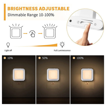 2Pcs EU Plug Square Night Light Stepless Dimmable Lamp for Bedroom Hallway