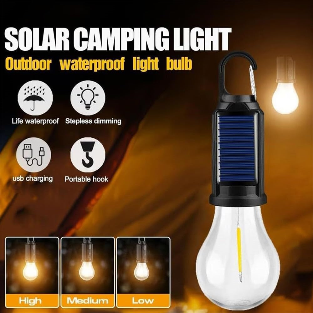 Solar Powered Hooked Camping Light Bulb 3 Modes Outdoor Tungsten Tent Lamp