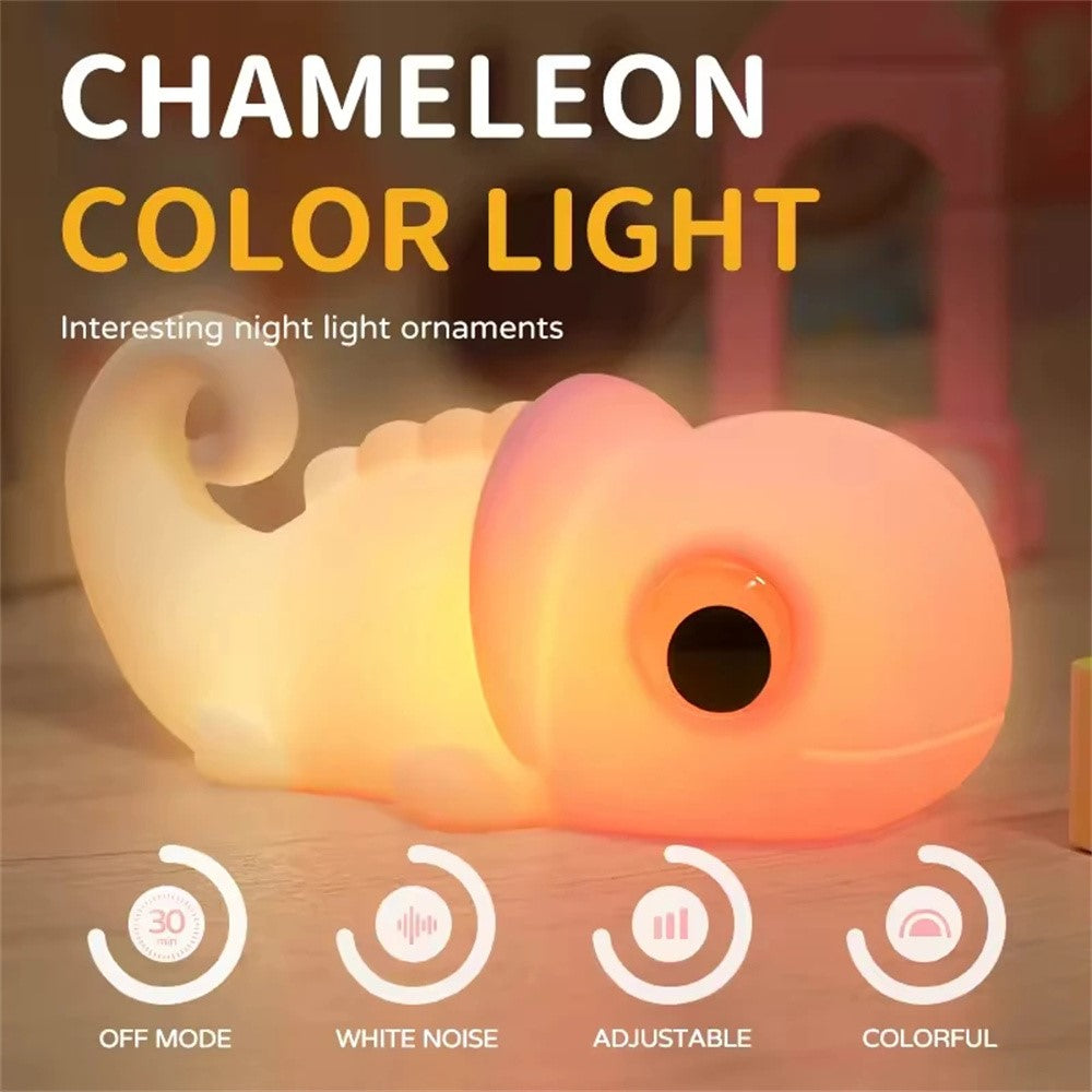 JXJA065B Cartoon Chameleon Shape Night Light for Kids Room Color Changing White Noise Bedside Lamp