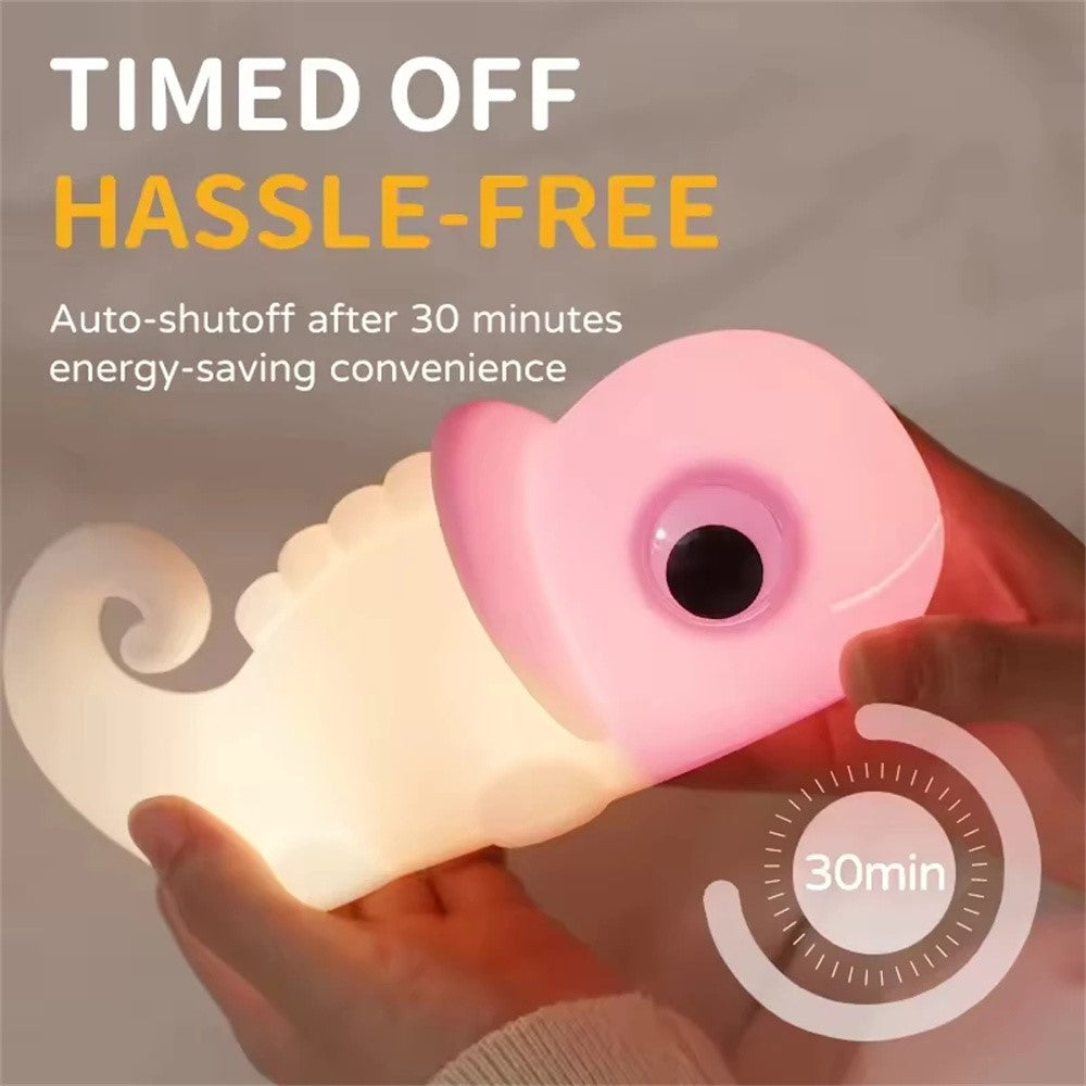 JXJA065B Cartoon Chameleon Shape Night Light for Kids Room Color Changing White Noise Bedside Lamp