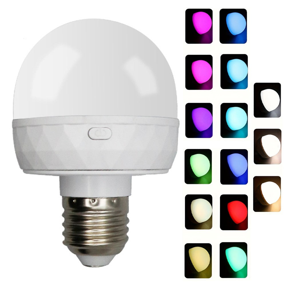 RGB Light Bulb Built-in 3600mAh Battery Remote Control Stepless Dimming LED Mood Light with Detachable E27 Base