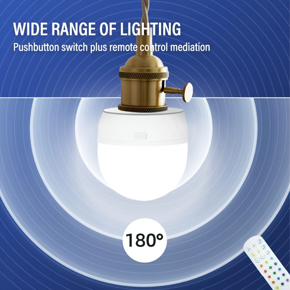 RGB Light Bulb Built-in 2500mAh Battery Remote Control Stepless Dimming LED Mood Light with Detachable E27 Base