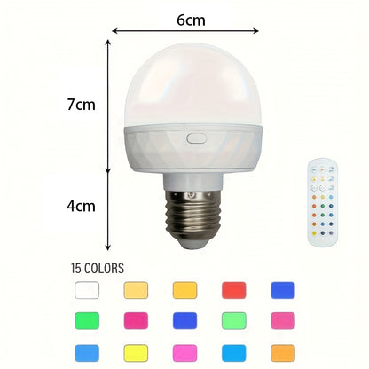 RGB Light Bulb Built-in 2500mAh Battery Remote Control Stepless Dimming LED Mood Light with Detachable E27 Base