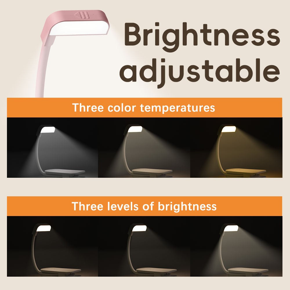F26 3 Color Temperatures Clip-on Reading Light Mini LED Desk Lamp for Students Study
