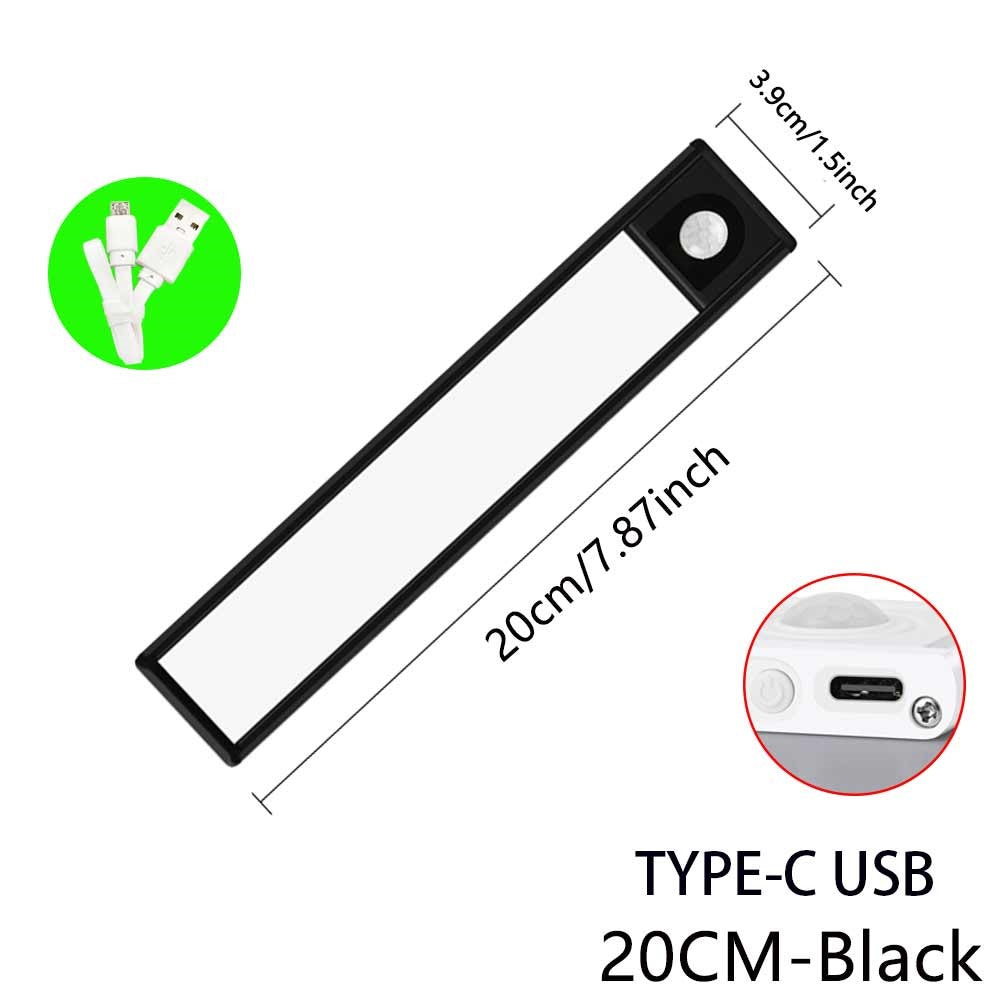 MZ-L1005 20CM LED Motion Sensor Cabinet Lighting Ultra-Slim Closet Light Strip Rechargeable Lamp Magnetic Kitchen Counter Light