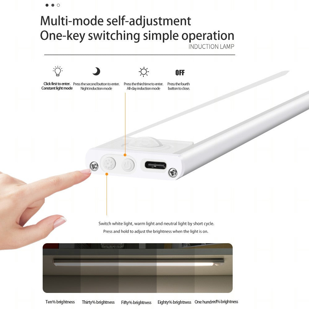 MZ-L1005 20CM LED Motion Sensor Cabinet Lighting Ultra-Slim Closet Light Strip Rechargeable Lamp Magnetic Kitchen Counter Light
