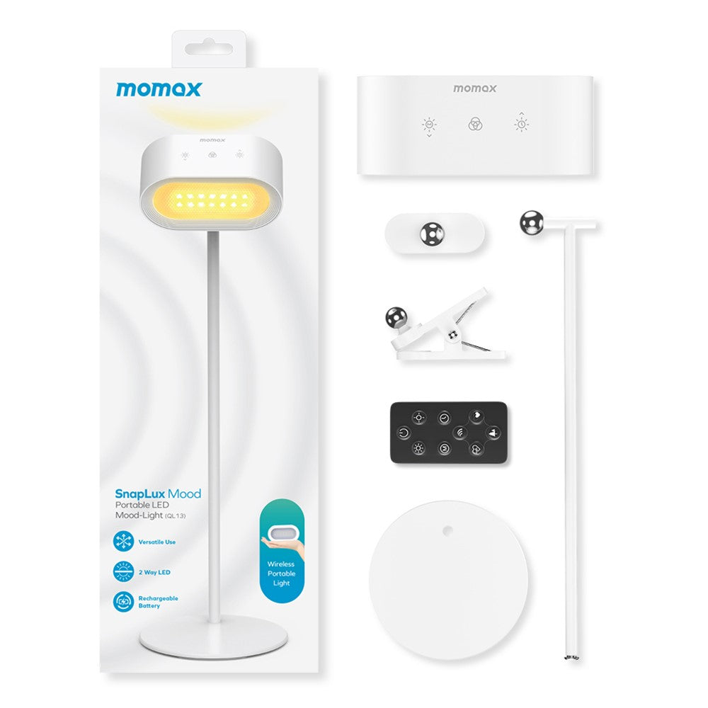 MOMAX QL13 SnapLux Mood Multifunctional Wireless Magnetic Light Dual Light Source Desktop Night Lamp (White)