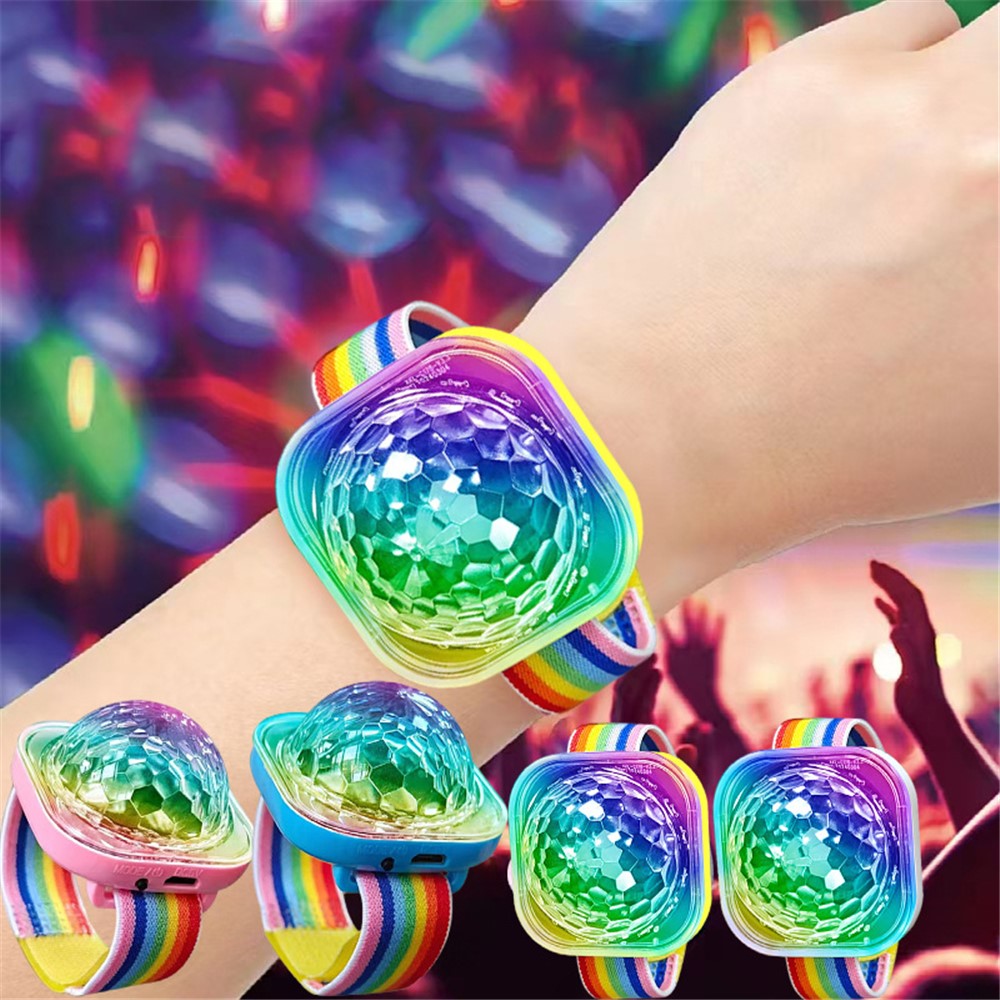 Portable Disco Ball Wristband Light Voice Activated Party Lamp USB Rechargeable Flashing Light
