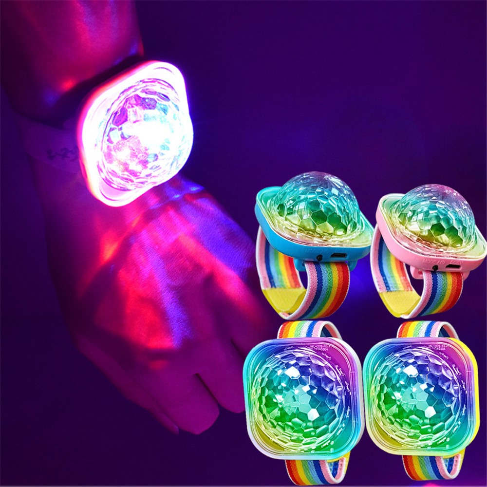Portable Disco Ball Wristband Light Voice Activated Party Lamp USB Rechargeable Flashing Light
