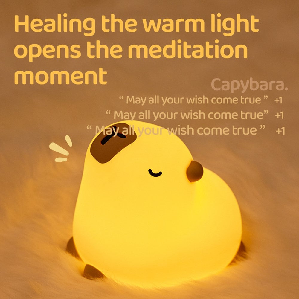 Capybara Cute Night Light LED Animal Nursery Lamp Silicone Tap Control Stress Relief Bedside Companion Lamp