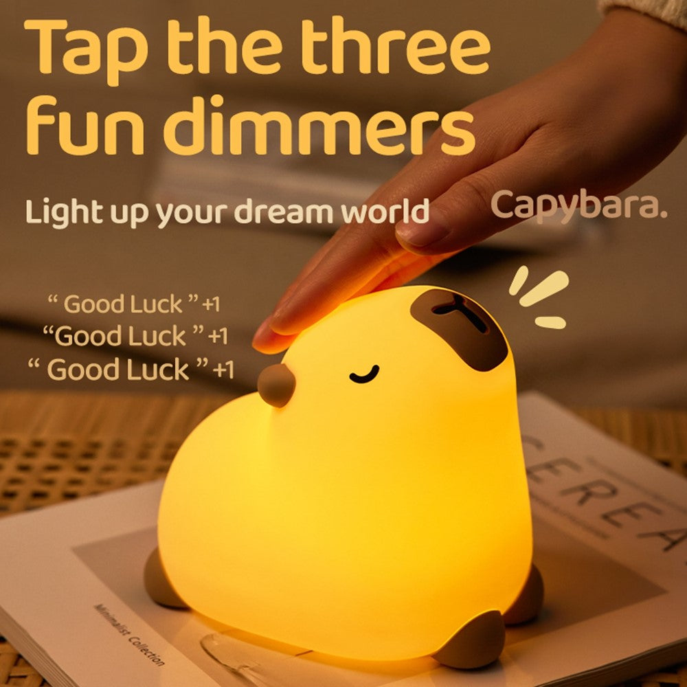 Capybara Cute Night Light LED Animal Nursery Lamp Silicone Tap Control Stress Relief Bedside Companion Lamp
