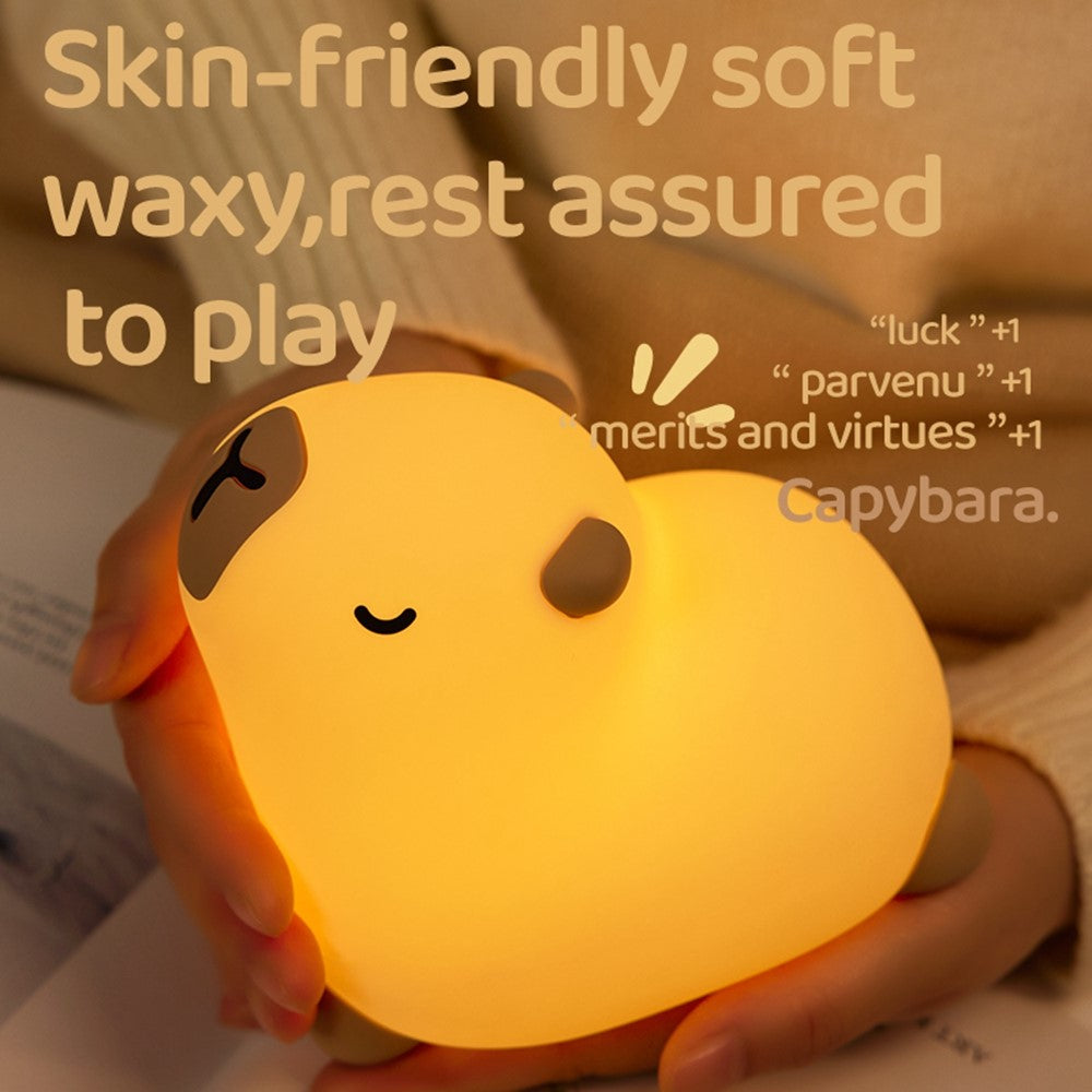 Capybara Cute Night Light LED Animal Nursery Lamp Silicone Tap Control Stress Relief Bedside Companion Lamp
