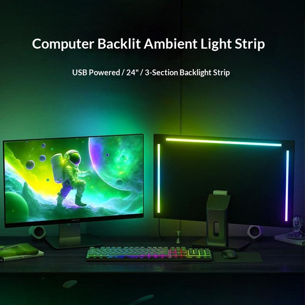 KBB-54 24 inch LED Gaming RGB Ambient Light Strip Silicone Flexible Stick-on Lamp with Wired  /  Remote  /  APP Control for Computer