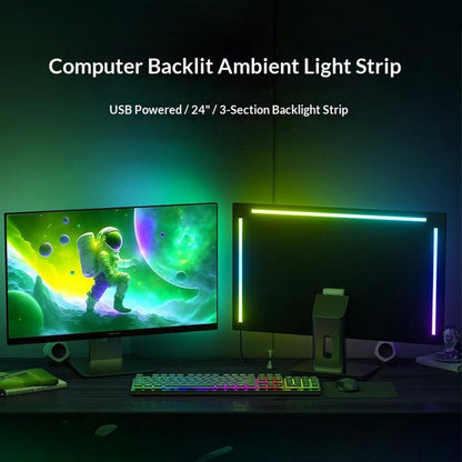 KBB-54 24 inch LED Gaming RGB Ambient Light Strip Silicone Flexible Stick-on Lamp with Wired  /  Remote  /  APP Control for Computer