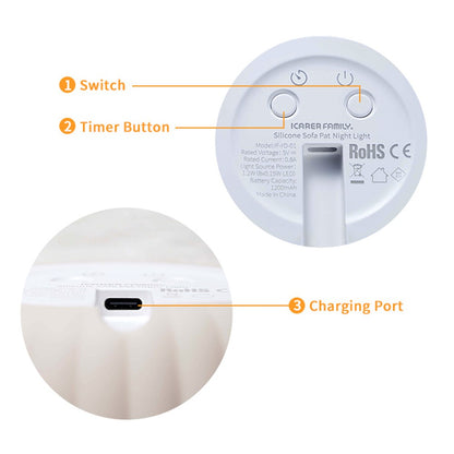 ICARER FAMILY Silicone Sofa Pat Night Light 3 Brightness Levels Timer Function Patting Lamp