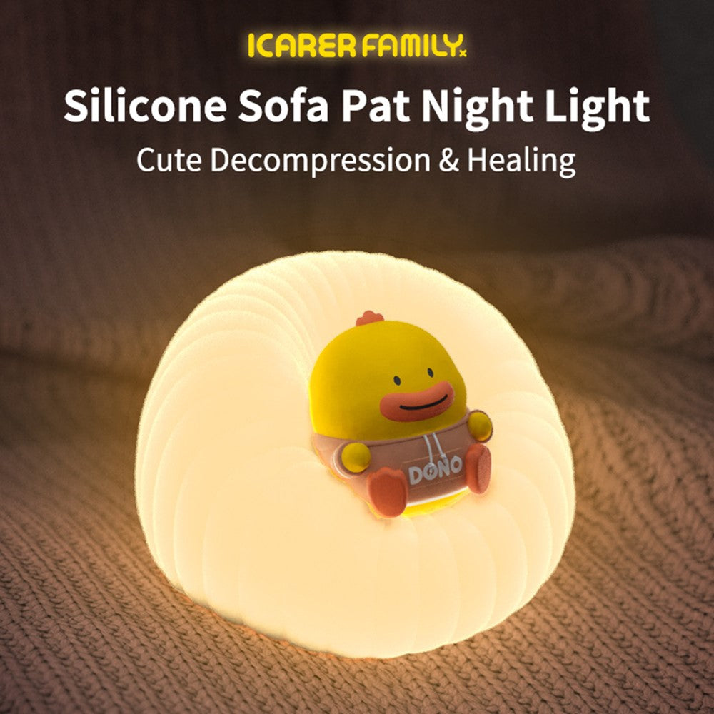 ICARER FAMILY Silicone Sofa Pat Night Light 3 Brightness Levels Timer Function Patting Lamp