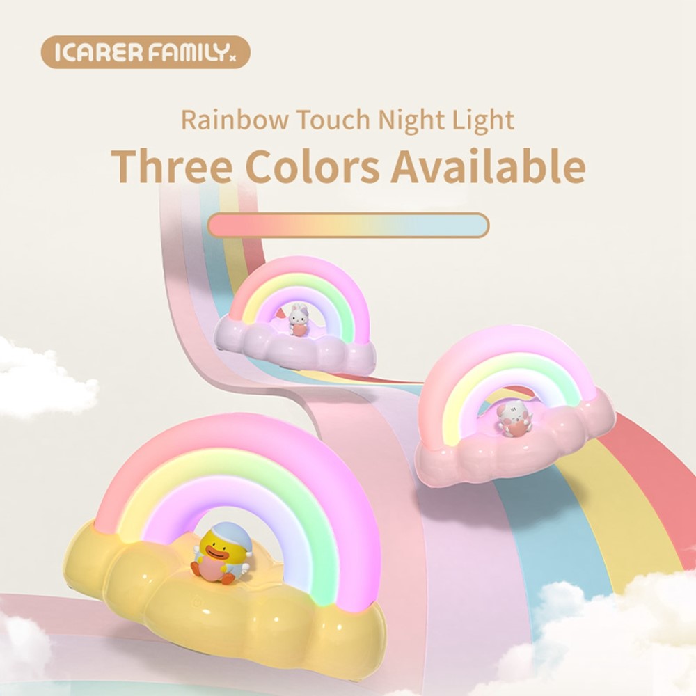 ICARER FAMILY Rainbow Night Light Touch Sensor Bedside Lamp 3 Lighting Modes For Bedroom