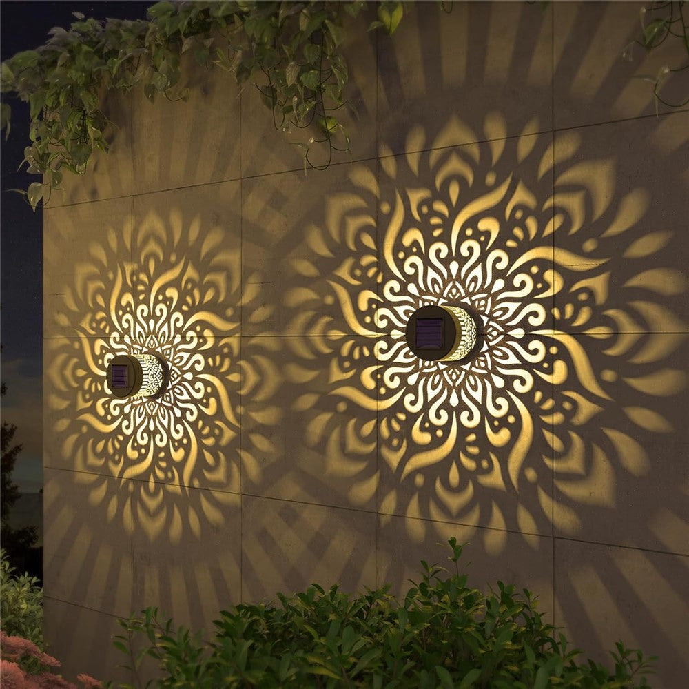 Solar Outdoor Wall Light Waterproof Mandala Pattern Motion Sensor Garden Lamp