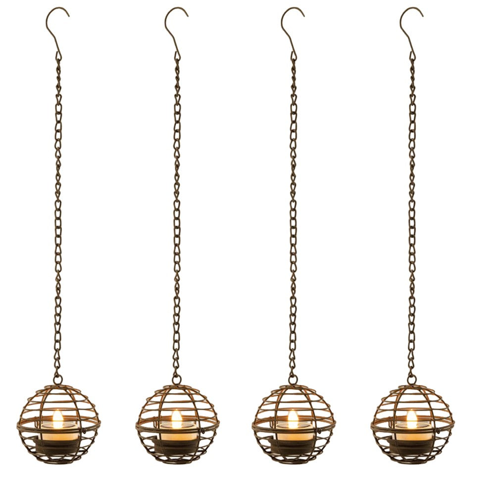 4Pcs Outdoor Solar Hanging Lanterns LED Lights Iron Wire Garden Patio Waterproof Decoration Light