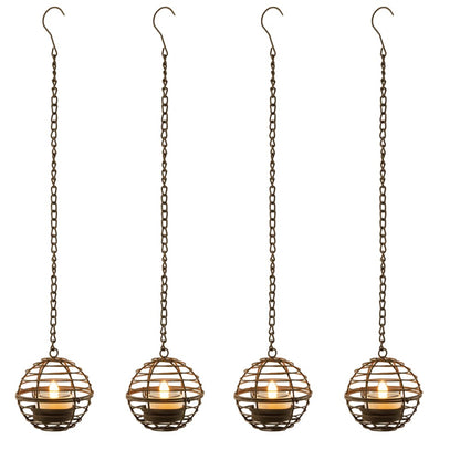 4Pcs Outdoor Solar Hanging Lanterns LED Lights Iron Wire Garden Patio Waterproof Decoration Light