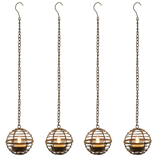 4Pcs Outdoor Solar Hanging Lanterns LED Lights Iron Wire Garden Patio Waterproof Decoration Light