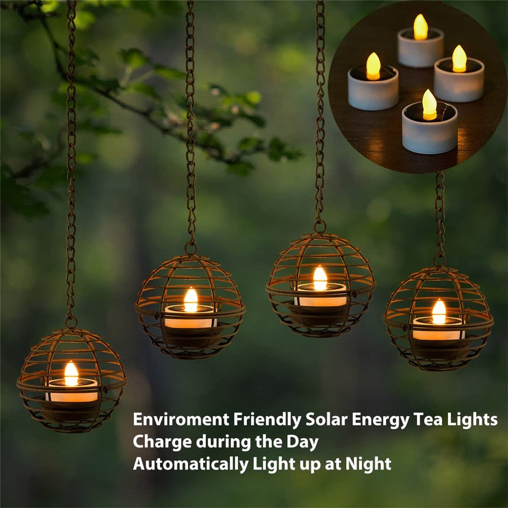 4Pcs Outdoor Solar Hanging Lanterns LED Lights Iron Wire Garden Patio Waterproof Decoration Light