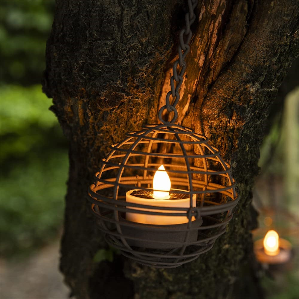 4Pcs Outdoor Solar Hanging Lanterns LED Lights Iron Wire Garden Patio Waterproof Decoration Light