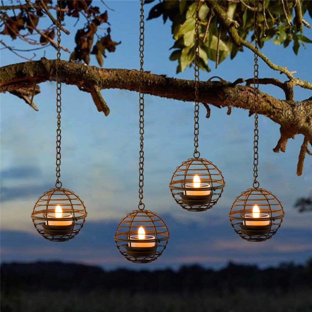 4Pcs Outdoor Solar Hanging Lanterns LED Lights Iron Wire Garden Patio Waterproof Decoration Light