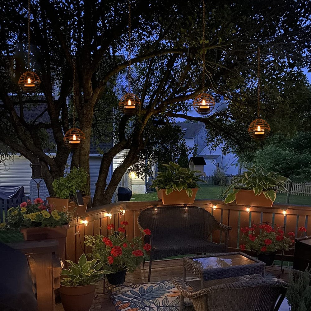 4Pcs Outdoor Solar Hanging Lanterns LED Lights Iron Wire Garden Patio Waterproof Decoration Light