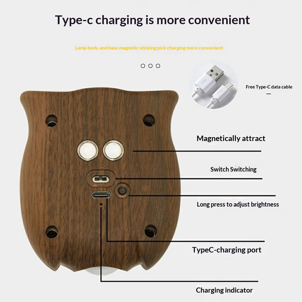 Owl Motion Sensor Night Light Magnetic Rechargeable Wall Light for Hallway Corridor