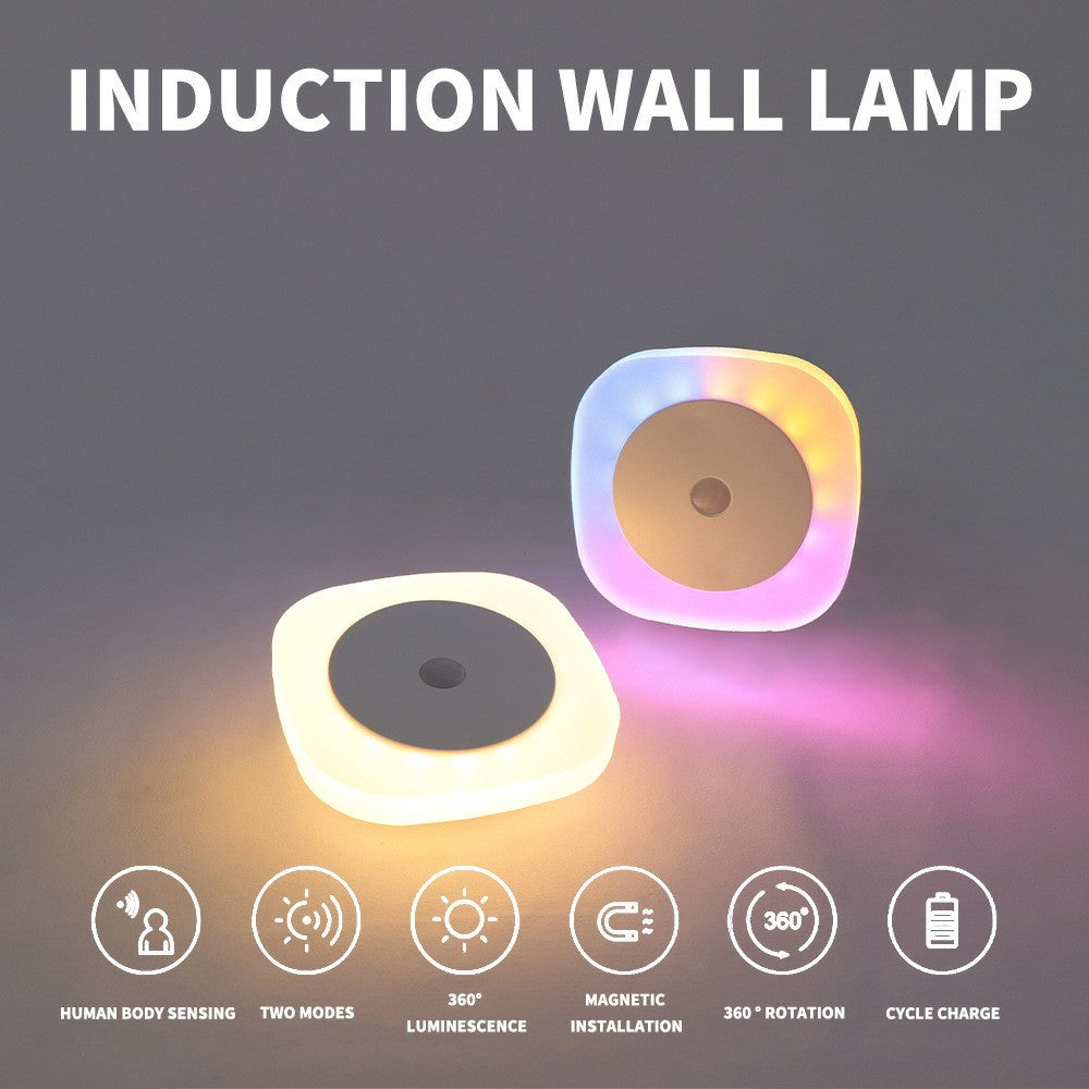 Square Night Light Motion Sensor Magnetic Base 3 Color Adjustable Ambient Wall Light