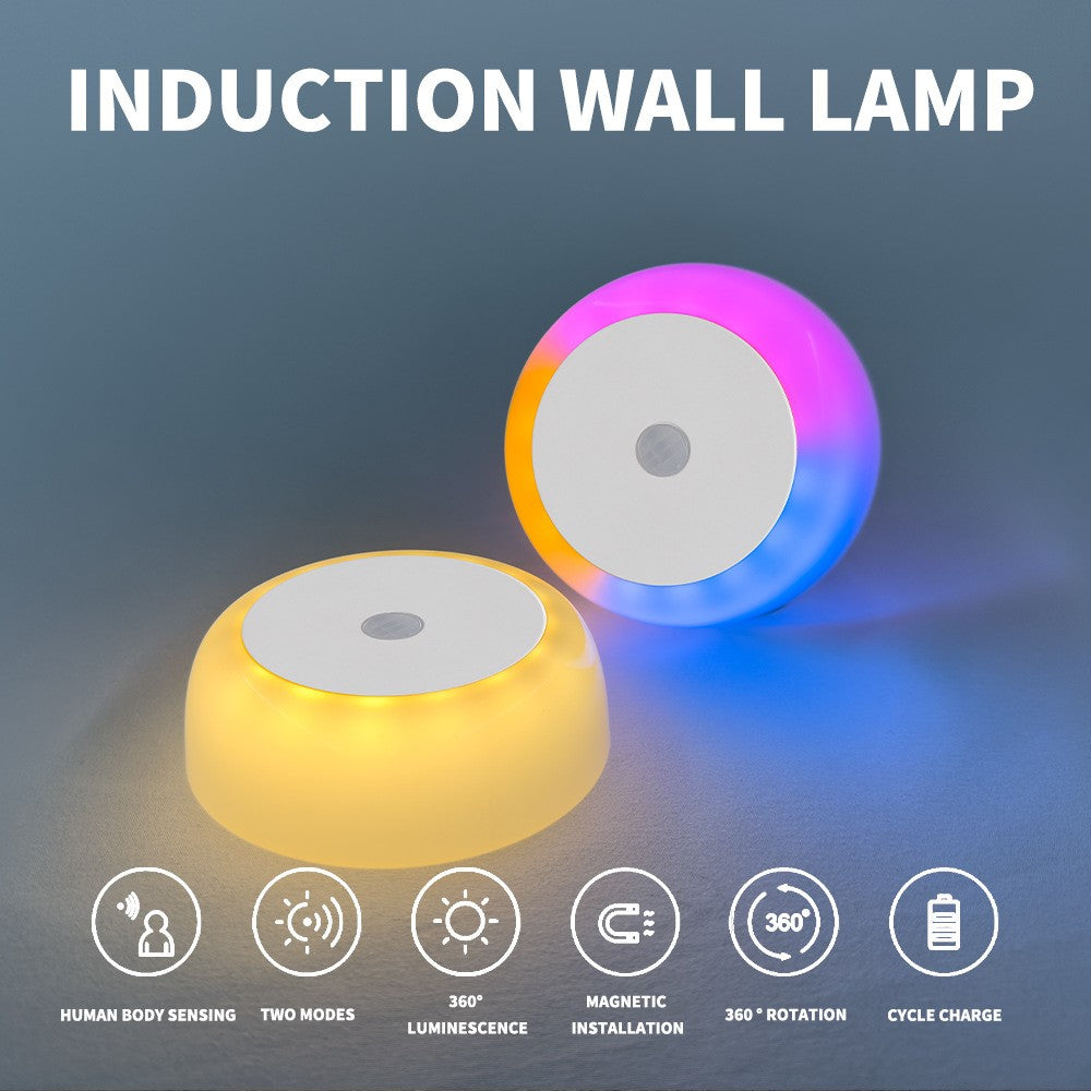 Round Wall Light Rechargeable Motion Sensor 3-Color Dimming LED Night Light with Magnetic Base