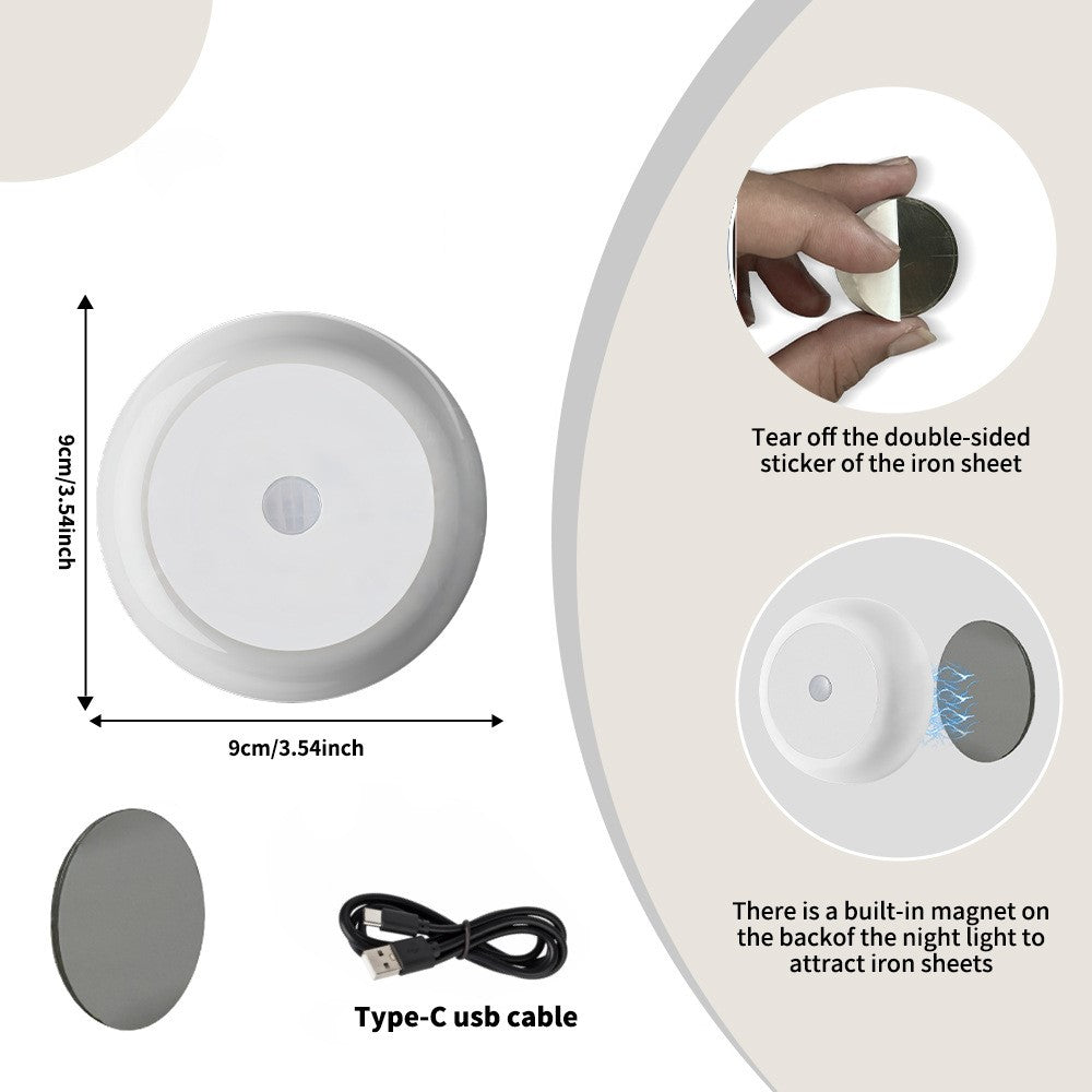 Round Wall Light Rechargeable Motion Sensor 3-Color Dimming LED Night Light with Magnetic Base
