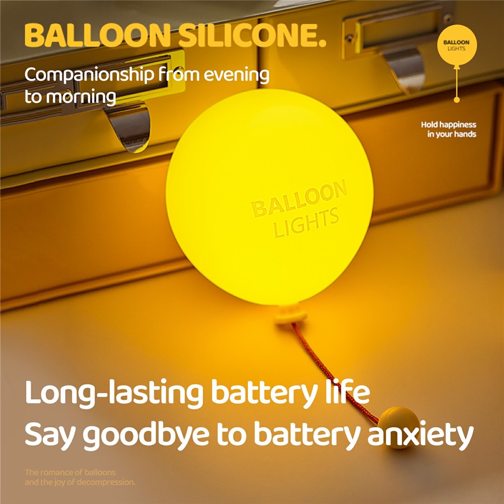 A072 Balloon Silicone Night Light Pull String Table Lamp 3 Brightness Levels Touch Control for Bedroom