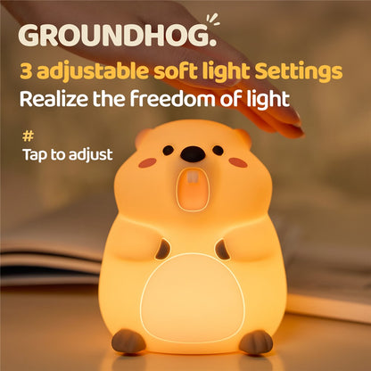 A077 Silicone Night Light Groundhog Shape 3-Level Touch Control 1200mAh 30min Timer