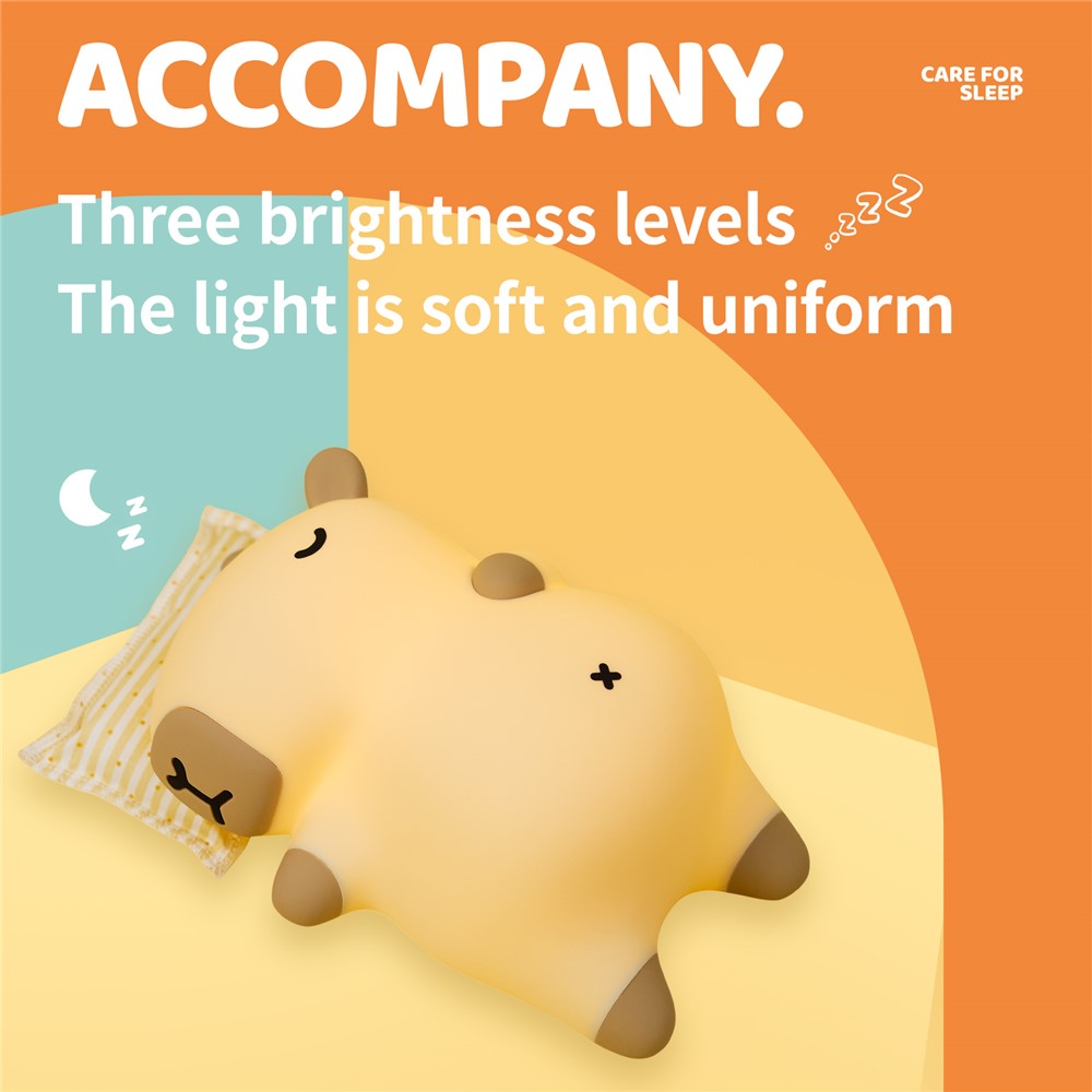 A073 Capybara Snoring Sleep Silicone Night Light 3 Brightness Levels Timing for Bedroom