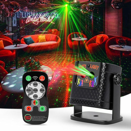 R30 Mini Laser Projection Light Red Green Dual Color 120 Patterns Rotating Remote Sound Control Atmosphere Stage Light