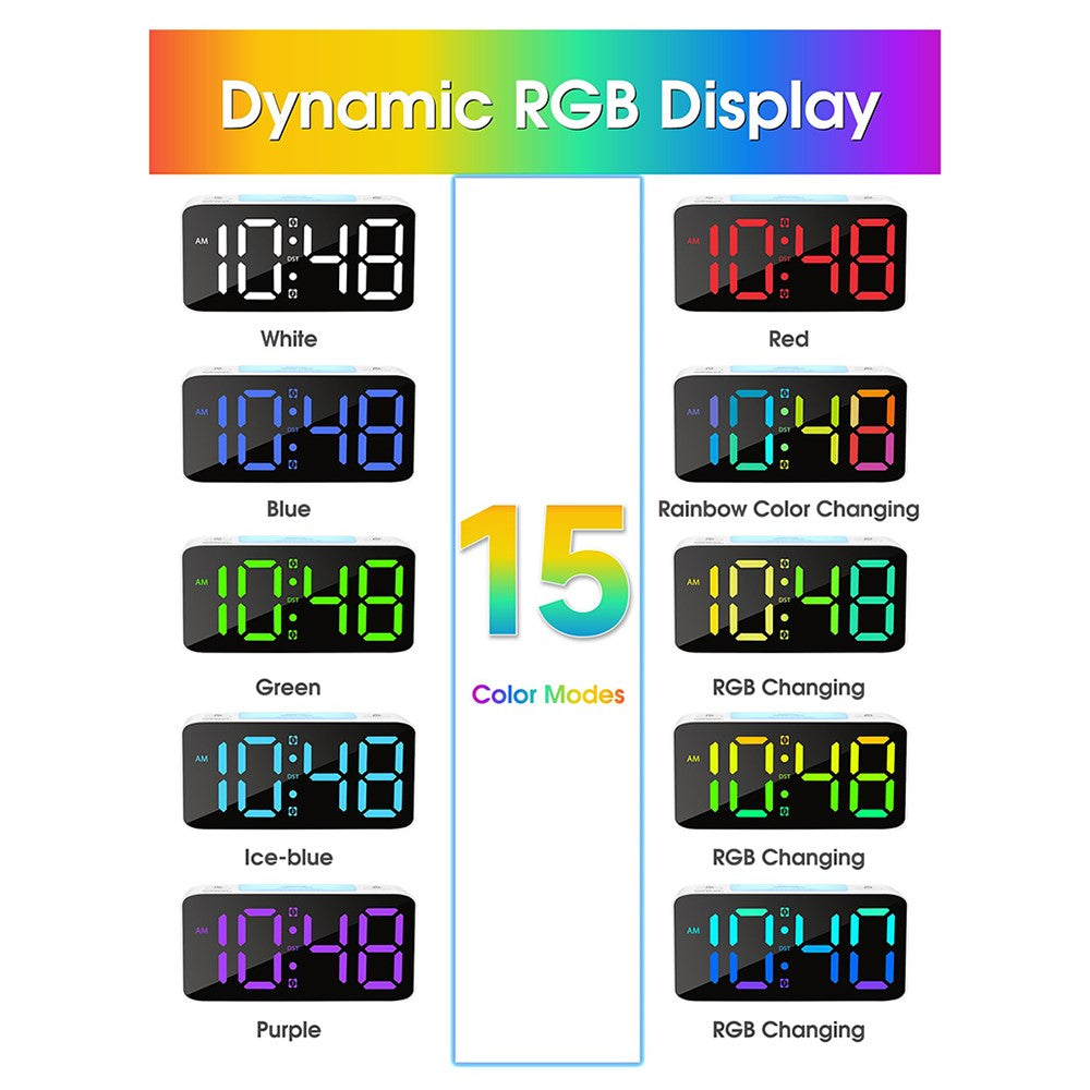 Adjustable Volume Alarm Clock Student Adult Digital Clock with 7 Color Night Light