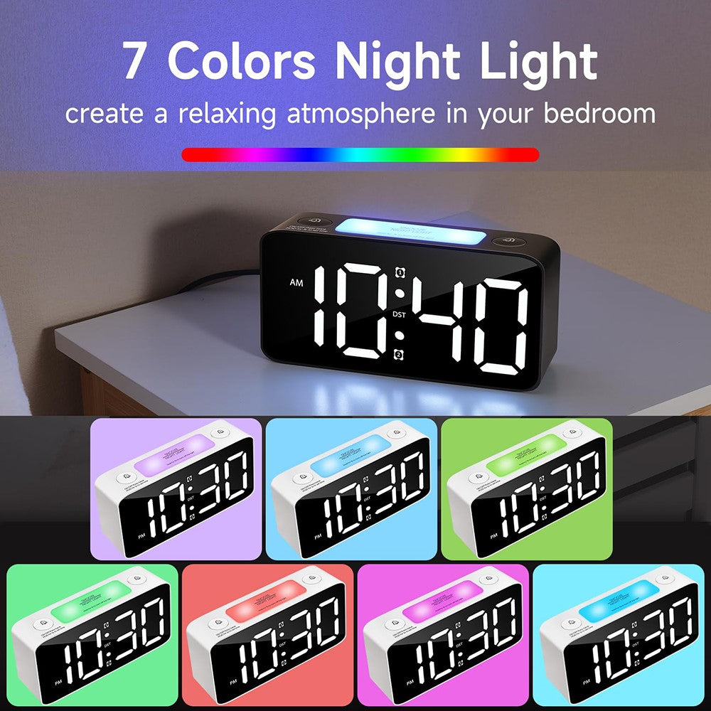 Adjustable Volume Alarm Clock Student Adult Digital Clock with 7 Color Night Light