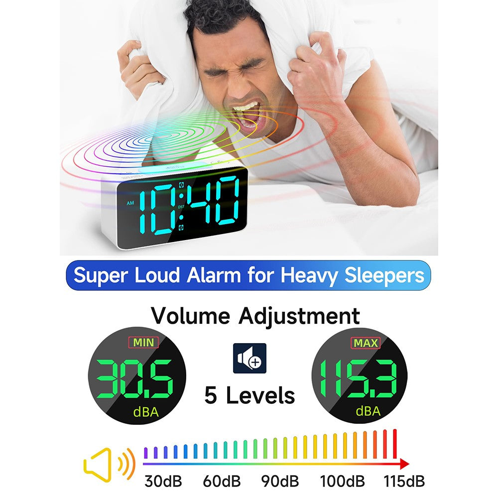 Adjustable Volume Alarm Clock Student Adult Digital Clock with 7 Color Night Light