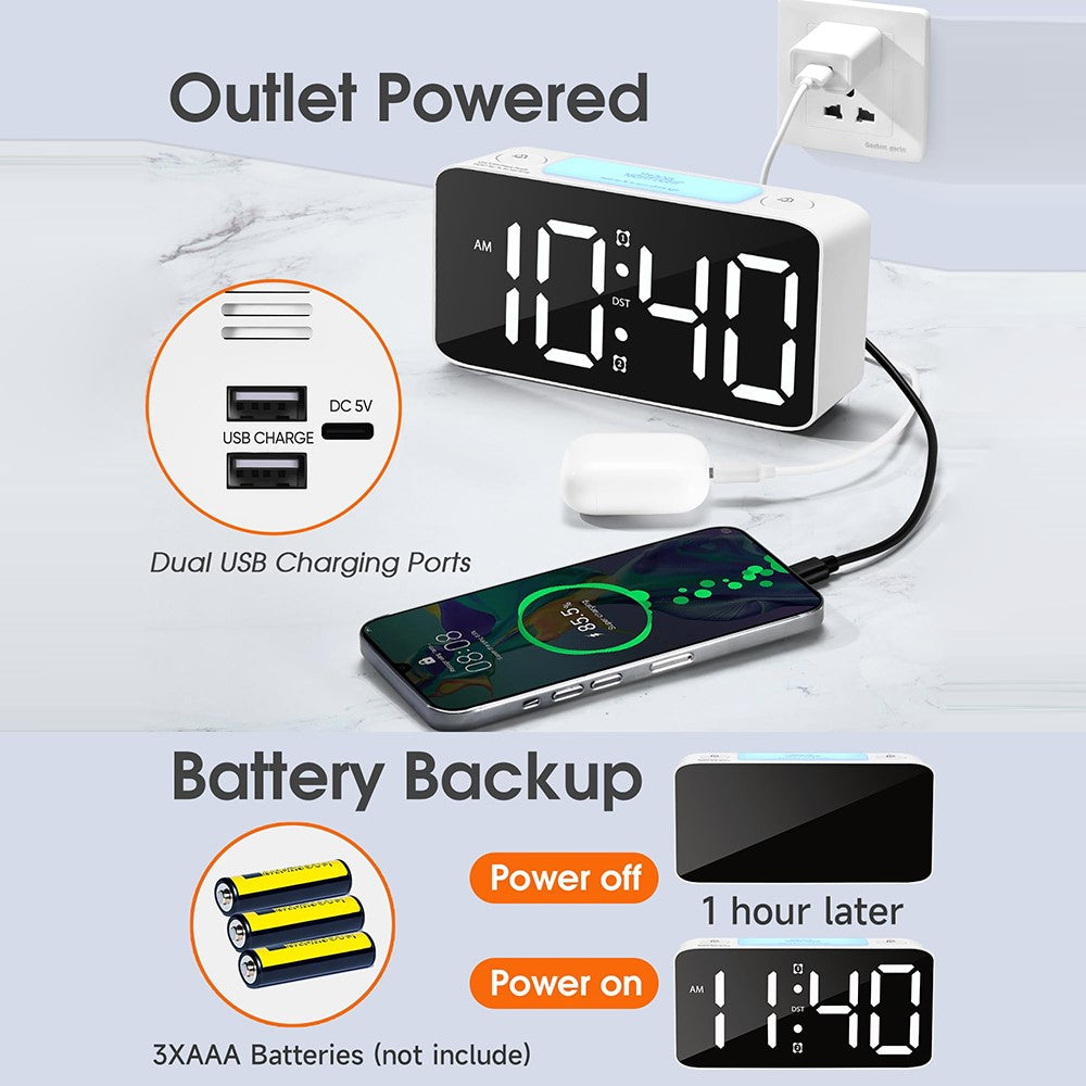 Adjustable Volume Alarm Clock Student Adult Digital Clock with 7 Color Night Light