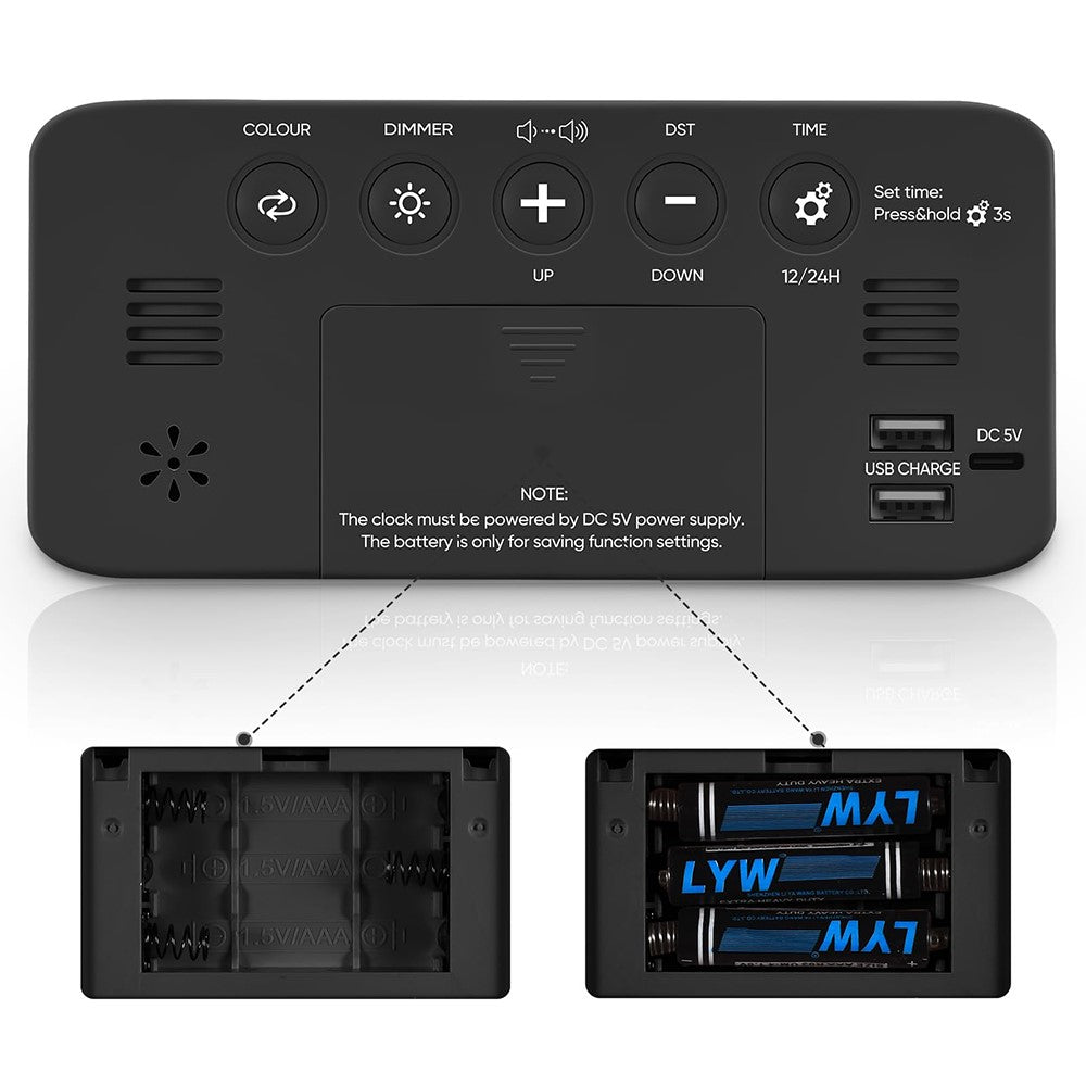 Adjustable Volume Alarm Clock Student Adult Digital Clock with 7 Color Night Light