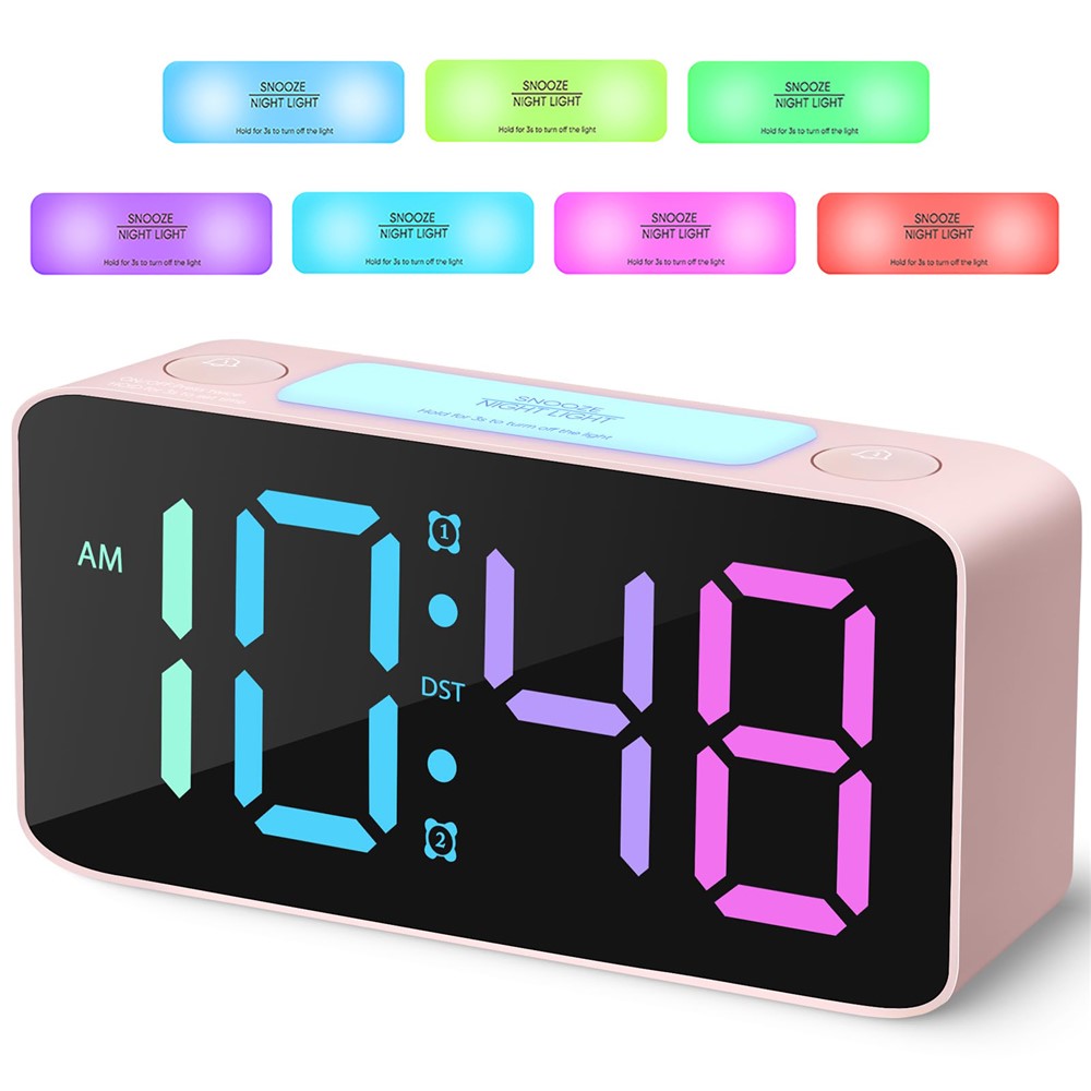 Adjustable Volume Alarm Clock Student Adult Digital Clock with 7 Color Night Light