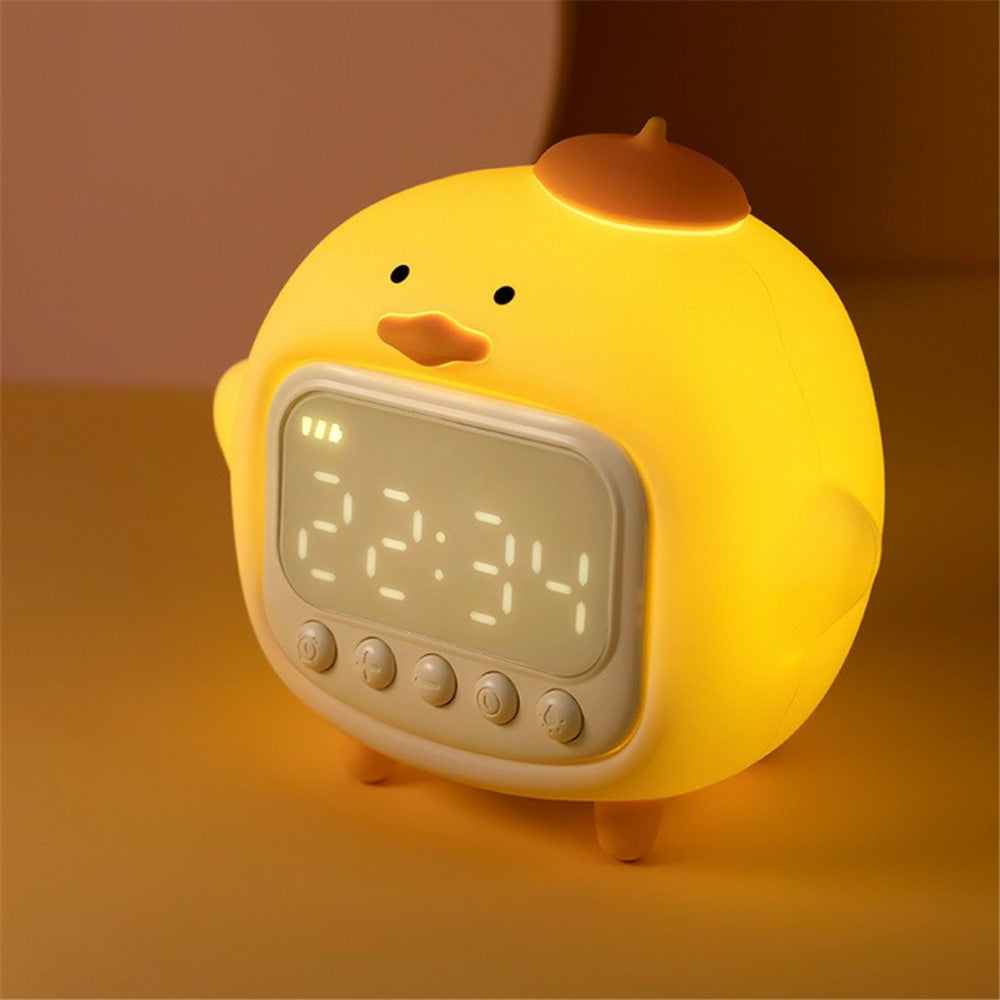 C15 Hugging Duck LED Display Alarm Clock Stepless Dimmable Soft Silicone Night Light