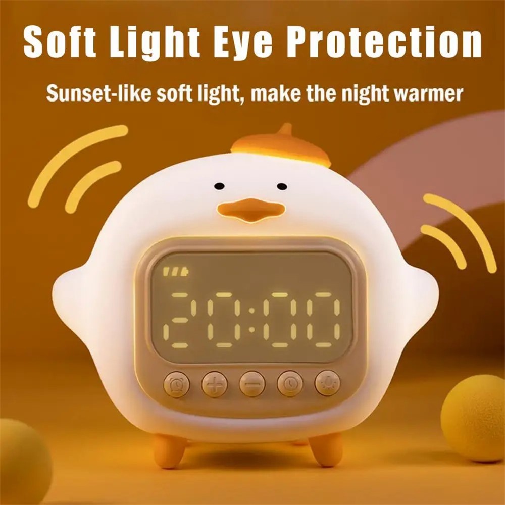 C15 Hugging Duck LED Display Alarm Clock Stepless Dimmable Soft Silicone Night Light