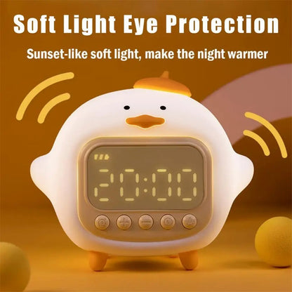 C15 Hugging Duck LED Display Alarm Clock Stepless Dimmable Soft Silicone Night Light