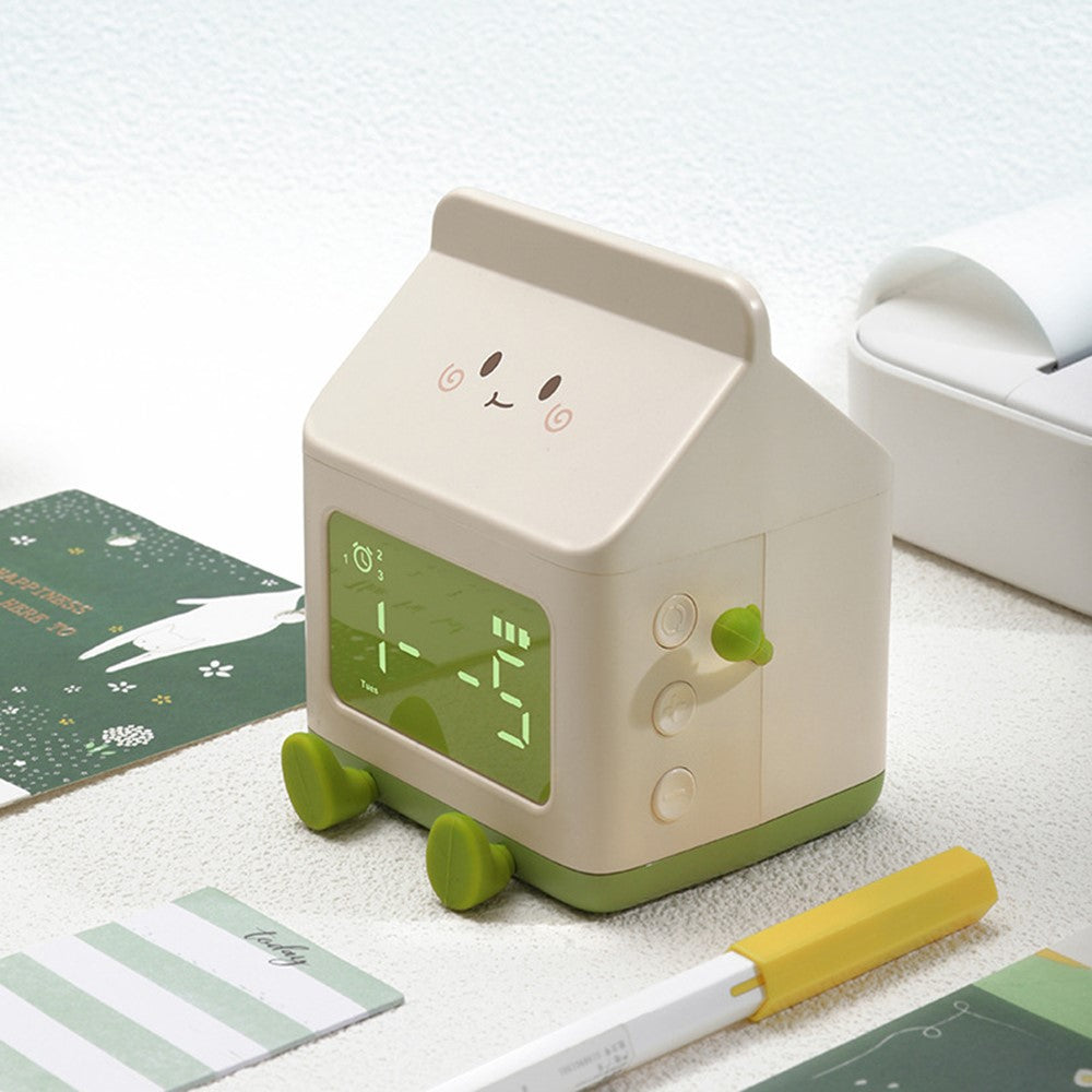 Milk Box Shape Clock with Snooze Kids LED Smart Clock Rechargeable Alarm Clock for Bedroom Room