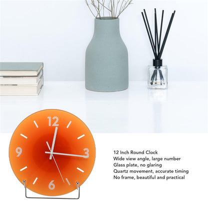 12 inch Sunset Wall Clock with Bracket Battery Operated Gradient Glass Silent Clocks for Home (No Battery)